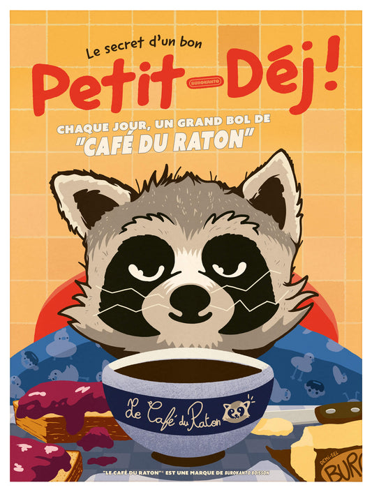 Affiche Café du Raton – illustration barista animalier 30x40 cm
