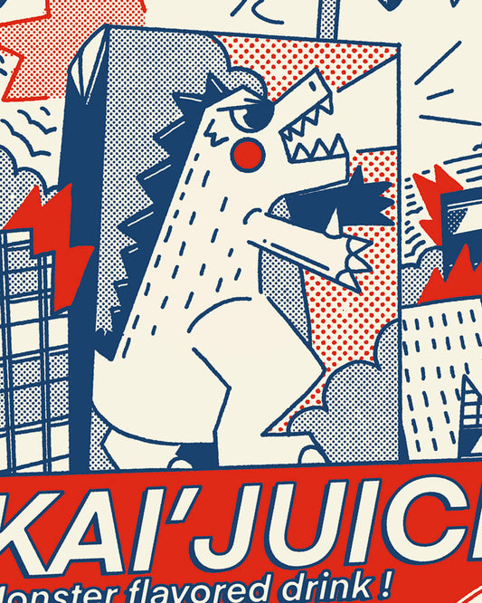 Affiche Kaijuice Godzilla – parodie boisson monstre japonais 30x40 cm