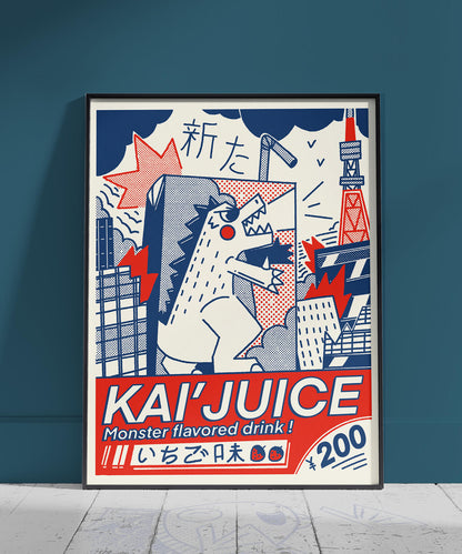 Affiche Kaijuice Godzilla – parodie boisson monstre japonais 30x40 cm