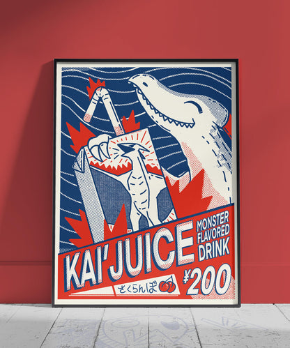 Affiche Kaijuice Rodan – poster monstre japonais parodie boisson 30x40 cm
