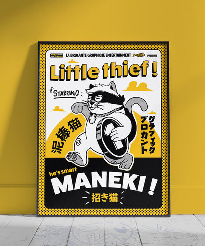 Affiche Little Thief Maneki – chat japonais humour 30x40 cm