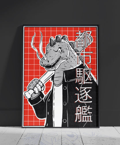 Affiche Godzilla – poster rouge noir kaiju japonais 30x40 cm