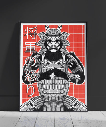 Affiche Shogun Fury – samouraï rouge noir japonais 30x40 cm