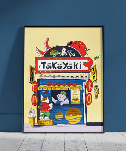Affiche Takoyaki Storefront – devanture japonaise et street food 30x40 cm